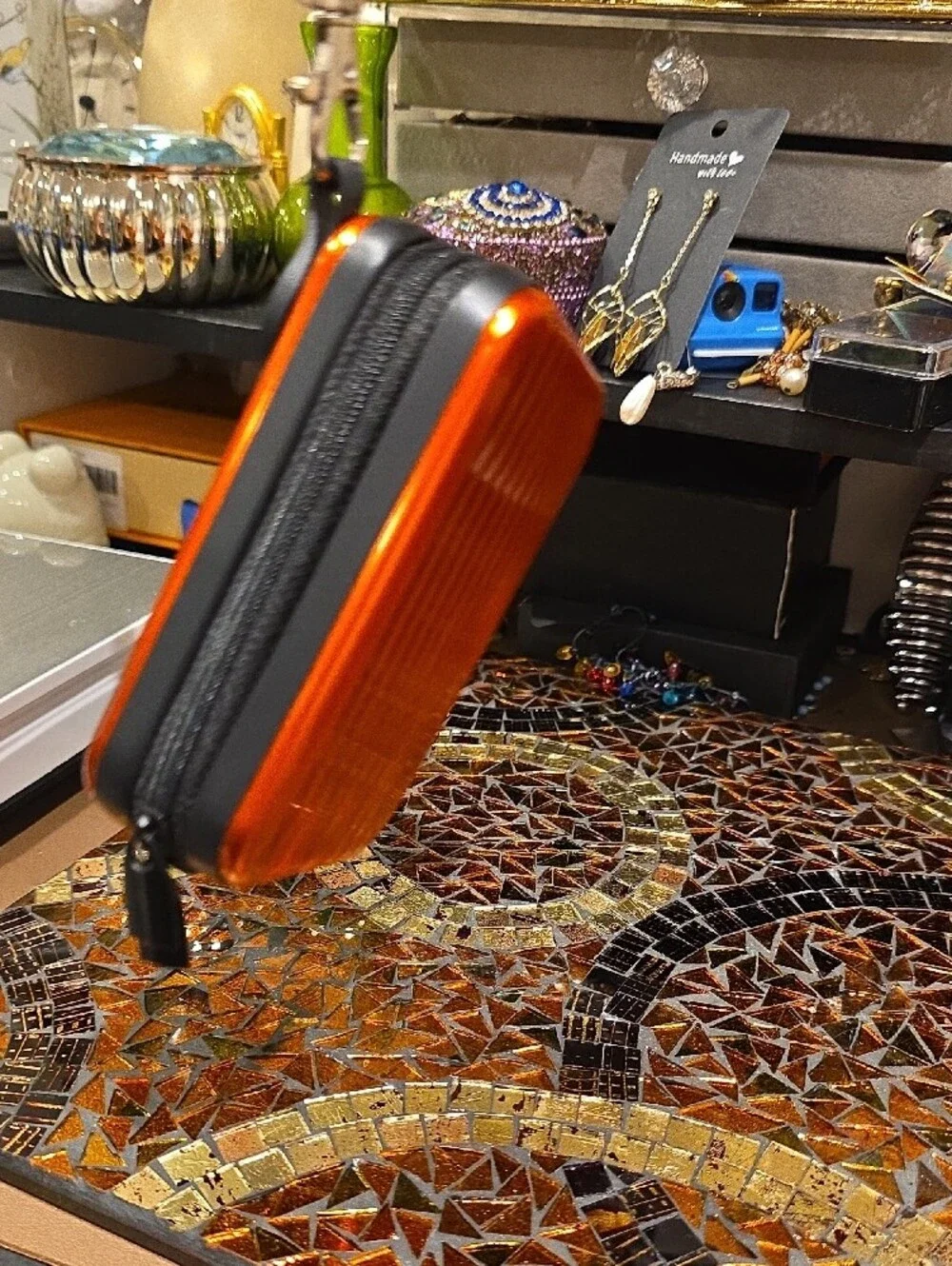 Source Unknown Orange Metallic Hard-Shell Wristlet Clutch
